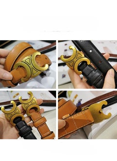 Celina Women's Smooth Buckle Genuine Leather Belt Fashionable and Versatile Brown  - Image 4