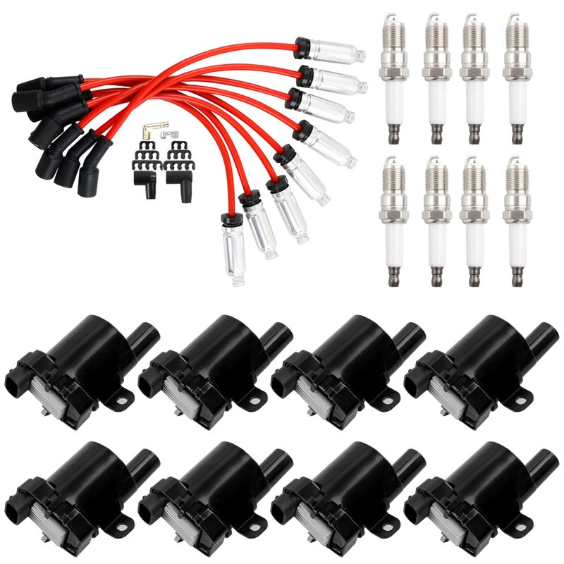 HQPASFY UF262 Ignition Coils & Iridium Spark Plug & Wires Set of 8 Compatible with 1999-2007 Chevy Avalanche Express Silverado 1500 2500 3500 GMC Savana Sierra V8 4.8L 5.3L 6.0L (Round Coils) - Image 1