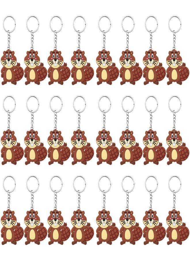 Elecrainbow 24 Pack Beaver Keyring Pack Party Favor for Safari Party, Jungle Baby Shower, Wild Animal Themed Kids Birthday, Wild ONE First Birthday, Castor Gender Reveal, Brown - Image 1