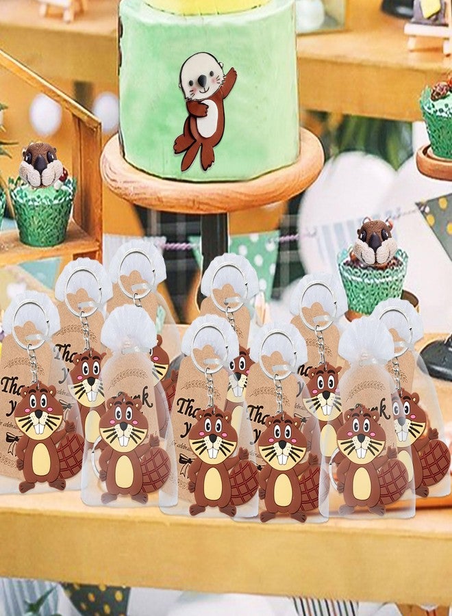 Elecrainbow 24 Pack Beaver Keyring Pack Party Favor for Safari Party, Jungle Baby Shower, Wild Animal Themed Kids Birthday, Wild ONE First Birthday, Castor Gender Reveal, Brown - Image 5