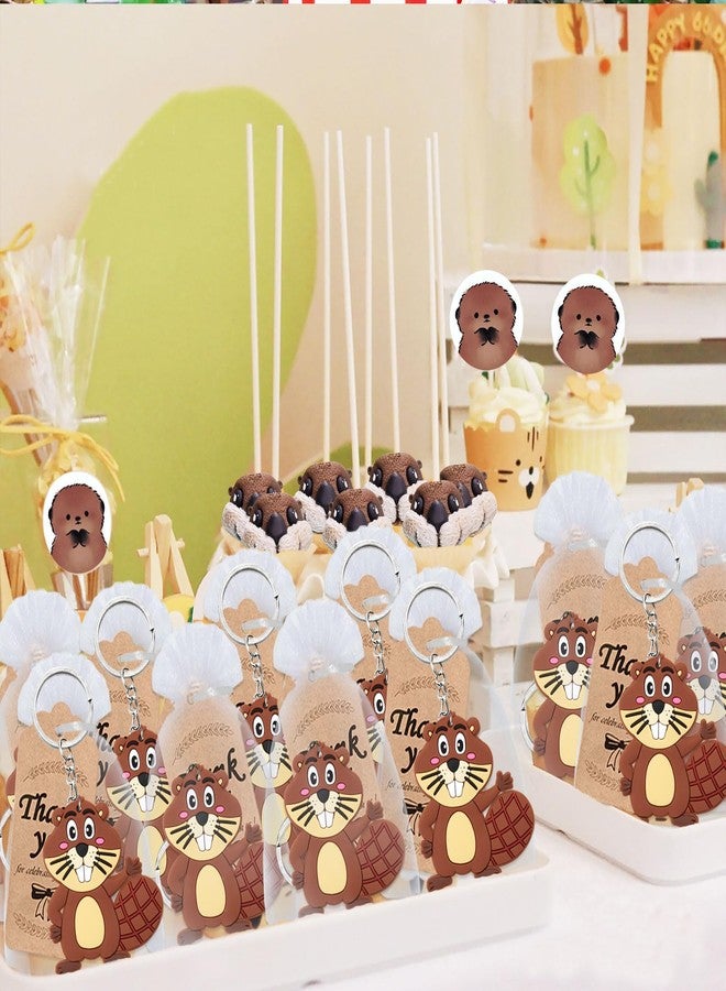 Elecrainbow 24 Pack Beaver Keyring Pack Party Favor for Safari Party, Jungle Baby Shower, Wild Animal Themed Kids Birthday, Wild ONE First Birthday, Castor Gender Reveal, Brown - Image 4