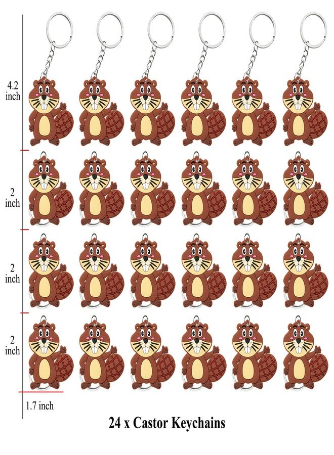 Elecrainbow 24 Pack Beaver Keyring Pack Party Favor for Safari Party, Jungle Baby Shower, Wild Animal Themed Kids Birthday, Wild ONE First Birthday, Castor Gender Reveal, Brown - Image 2