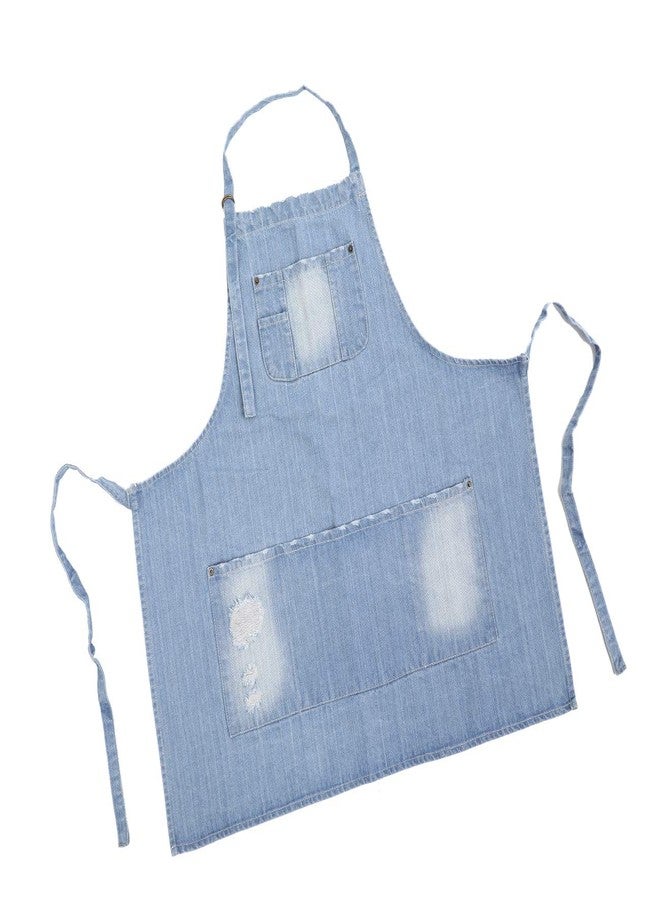 Tobyan Cotton Denim Apron Soft - Unisex Adjustable Bib Apron with 5-Pockets Perfect for Kitchens, Light Blue, XXL - Image 2