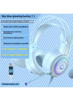 Eating Notebook Headset With Microphone Desktop Computer Chicken Game Wired Electric Headset Mobile Phone-Colour:Official Standard Configuration, No Pain When Worn For A Long Time, Three-year Warranty, Qingying Blue Colorful Light [7.1 Channel Usb