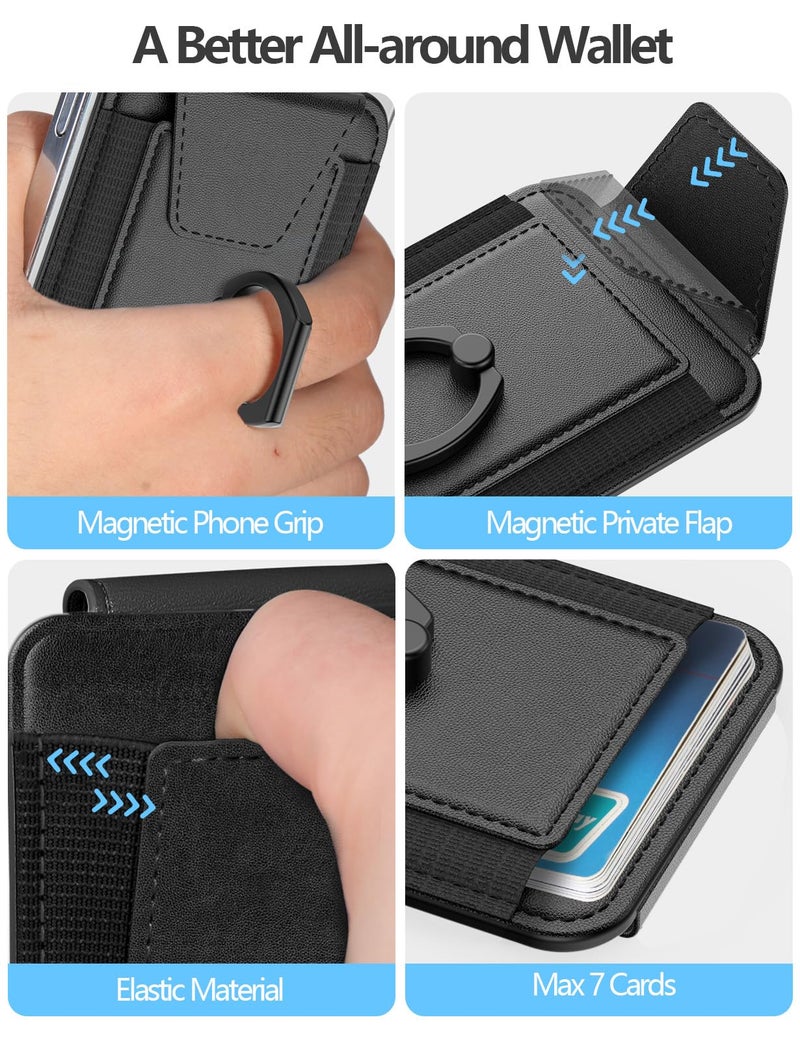 ExtreLife For Magsafe Wallet with Grip, 6-Card Holder, Stronger Magnetic Card Wallet Holder for iPhone 17/16/15, iPhone 14/13/12 Series, Leather Magnetic Phone Wallet with Privacy Flap, RFID Blocking, Black - Image 5