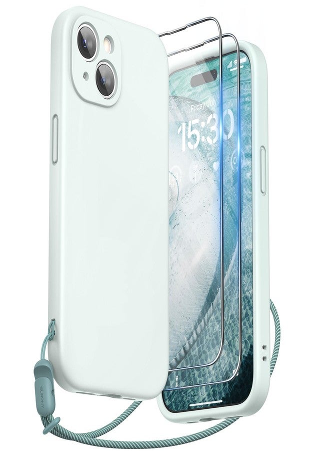 SURPHY Designed for iPhone 15 Case with Screen Protector and Lanyard, Phone Strap and Liquid Silicone Phone Case (Camera Protective + Soft Microfiber Lining) 6.1 inch 2023, Soft Mint - Image 1