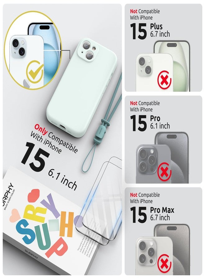 SURPHY Designed for iPhone 15 Case with Screen Protector and Lanyard, Phone Strap and Liquid Silicone Phone Case (Camera Protective + Soft Microfiber Lining) 6.1 inch 2023, Soft Mint - Image 2