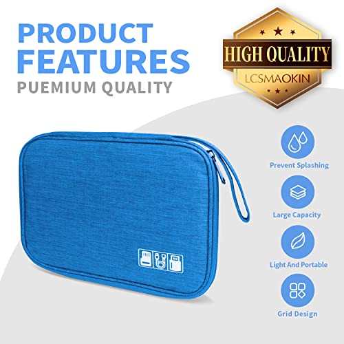 Lcsmaokin Electronics Travel Organizer,Portable Waterproof Electronic Travel Storage Bag for Small Charging Cord Storage,Charger,Small Electronics,SD Card etc,for Travel,Business -Sky Blue - Image 2