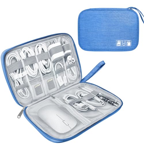 Lcsmaokin Electronics Travel Organizer,Portable Waterproof Electronic Travel Storage Bag for Small Charging Cord Storage,Charger,Small Electronics,SD Card etc,for Travel,Business -Sky Blue - Image 1