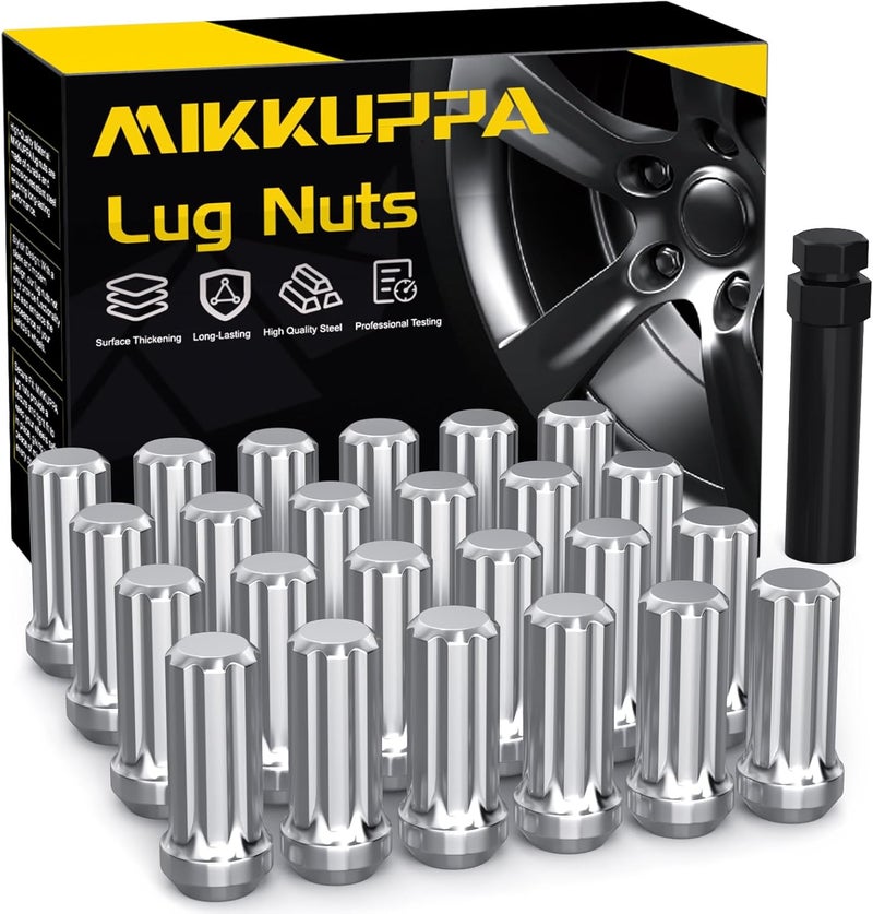 MIKKUPPA صواميل العجلات MIKKUPPA M14x1.5 كروم - 24 قطعة مقعد كبير على شكل كوز لسيارات سيلفرادو، سوبربان، أفالانش - Image 1