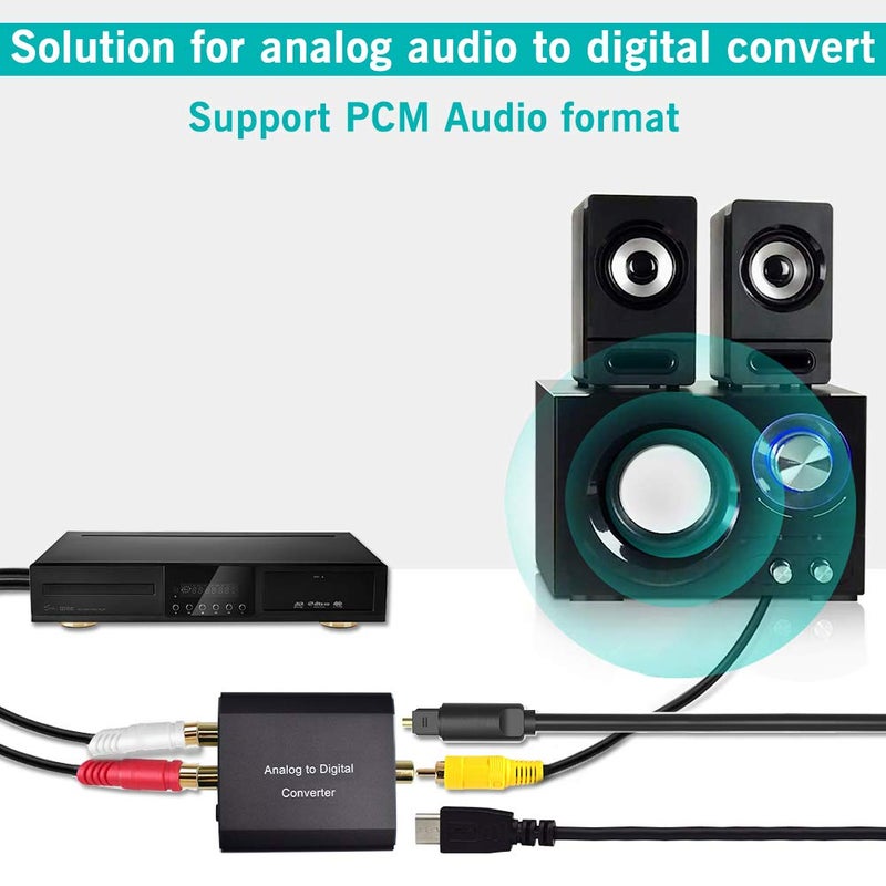 Hdiwousp Analog to Digital Audio Converter,Hdiwousp Aluminum RCA to Optical with Optical Cable, Stereo L/R and 3.5mm Jack to Digital Toslink Coaxial Audio Adapter Compatible with PS4 Xbox HDTV DVD Headphone. - Image 3