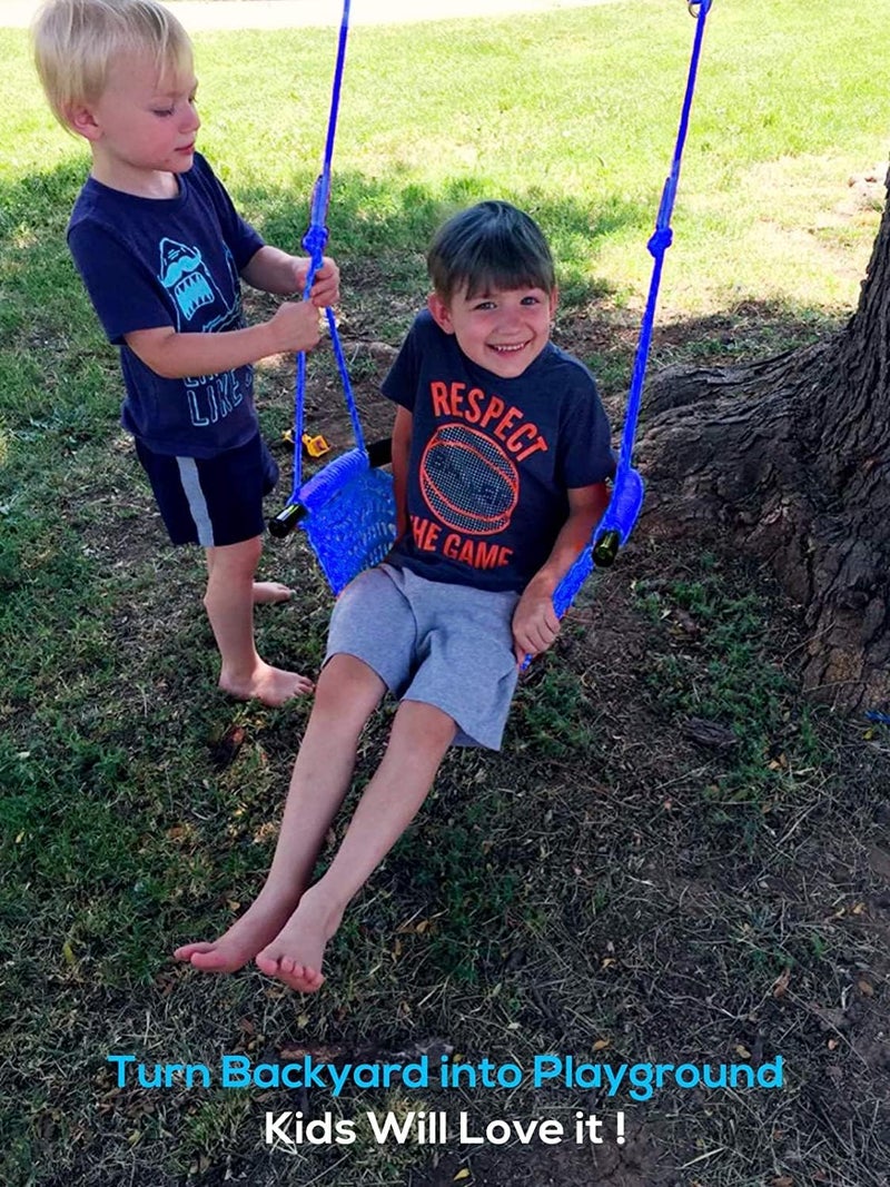 Mofish Kid's Swing Seats, Indoor Hand-Made Kids Swing with Adjustable Rope Outdoor Swing Seat Tree Swing Seat Backyard Swing Seat for Kids for Playground Child Swing (Blue) - Image 2