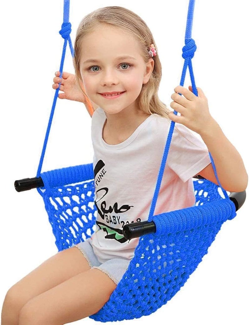 Mofish Kid's Swing Seats, Indoor Hand-Made Kids Swing with Adjustable Rope Outdoor Swing Seat Tree Swing Seat Backyard Swing Seat for Kids for Playground Child Swing (Blue) - Image 1