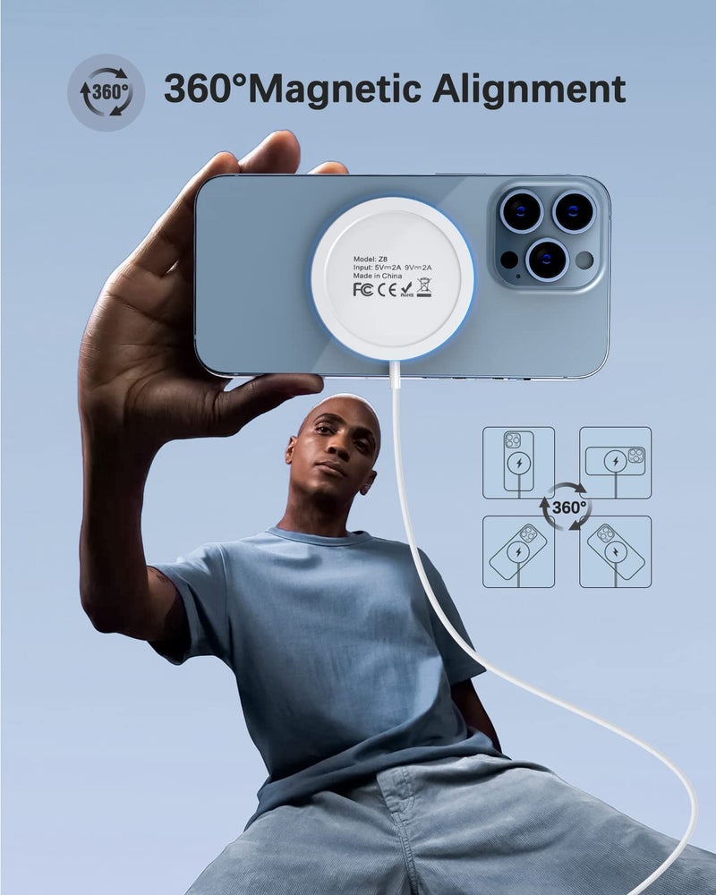 Wtuhu Magnetic Wireless Charger 15w Apple Mag-Safe Charger for iPhone 17 Pro Max/17 Pro/17Air/17/16/15/14/13/12 Series AirPods Series LED Magnet Charging Pad Mag Safe Charger with Dual Charging Ports - Image 5