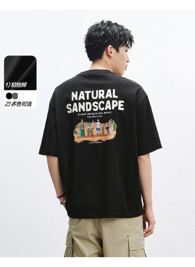 Waxbird Men's 25-year Summer Heavyweight Pure Cotton Embroidered Short Sleeve Back Print Men's T-shirt - Image 1