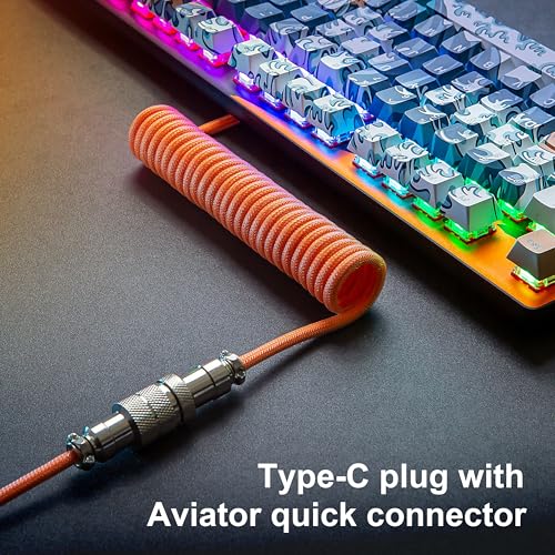 GUNMJO Pro Custom Premium Coiled USB C Cable for Gaming Keyboard, Double-Sleeved Mechanical Keyboard Cable with Detachable Metal Aviator, 1.5M USB-C to USB-A, Brilliant Orange Color - Image 4
