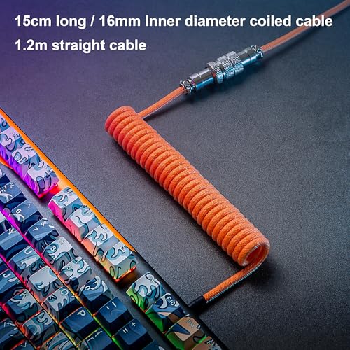 GUNMJO Pro Custom Premium Coiled USB C Cable for Gaming Keyboard, Double-Sleeved Mechanical Keyboard Cable with Detachable Metal Aviator, 1.5M USB-C to USB-A, Brilliant Orange Color - Image 5