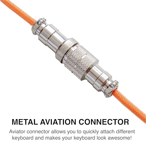 GUNMJO Pro Custom Premium Coiled USB C Cable for Gaming Keyboard, Double-Sleeved Mechanical Keyboard Cable with Detachable Metal Aviator, 1.5M USB-C to USB-A, Brilliant Orange Color - Image 3