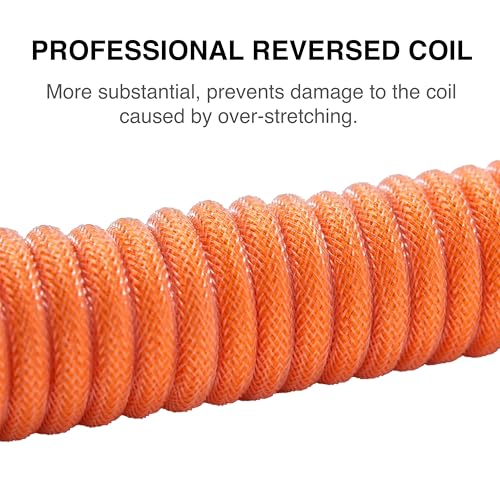 GUNMJO Pro Custom Premium Coiled USB C Cable for Gaming Keyboard, Double-Sleeved Mechanical Keyboard Cable with Detachable Metal Aviator, 1.5M USB-C to USB-A, Brilliant Orange Color - Image 2