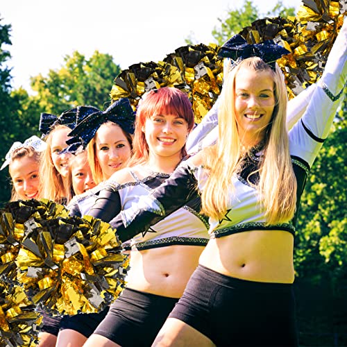 HOLENGS 4Pcs Upgraded 12inch Metallic Cheerleading Pom Poms, HOLENGS Cheerleader Pompoms Cheer Poms for Kids Adults, Cheering Squad Pompoms for School Sports Games Dance Party (Black and Gold) - Image 4