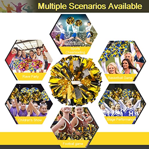 HOLENGS 4Pcs Upgraded 12inch Metallic Cheerleading Pom Poms, HOLENGS Cheerleader Pompoms Cheer Poms for Kids Adults, Cheering Squad Pompoms for School Sports Games Dance Party (Black and Gold) - Image 5