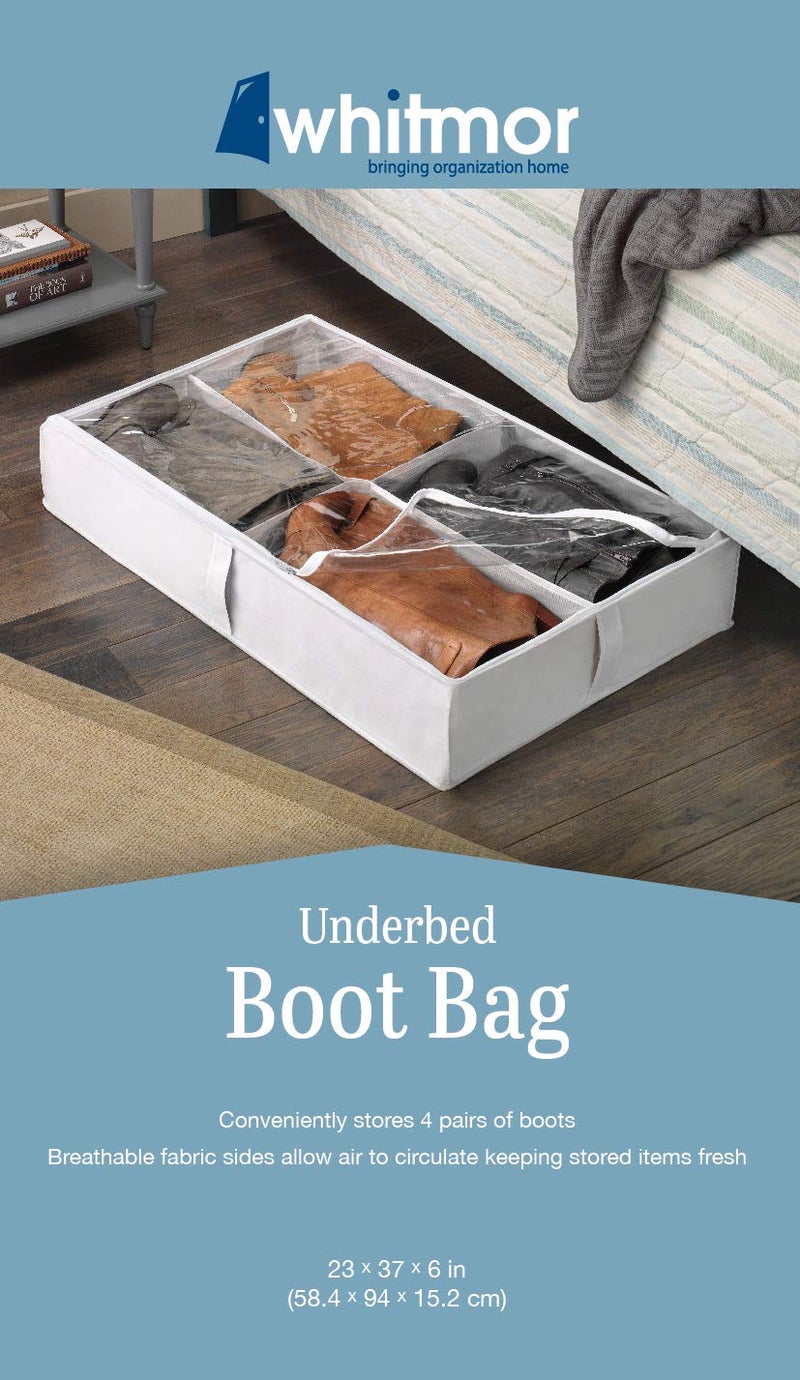 Whitmor Underbed Boot Bag, 4 Section, White - Image 4