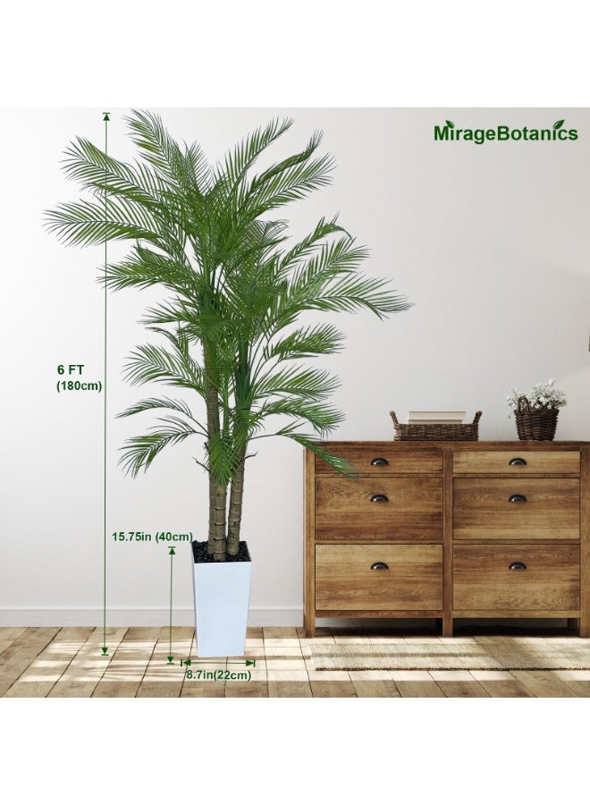 MirageBotanics 180cm Tall Triple Golden Cane Palm Artificial Tree Large Tropical Palm Tree Resistant Fake Plant in White Tall Pot for Indoor Outdoor Big House Living Room Outside Patio Office Home Decor - Image 2