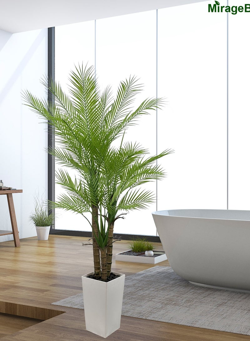 MirageBotanics 180cm Tall Triple Golden Cane Palm Artificial Tree Large Tropical Palm Tree Resistant Fake Plant in White Tall Pot for Indoor Outdoor Big House Living Room Outside Patio Office Home Decor - Image 1