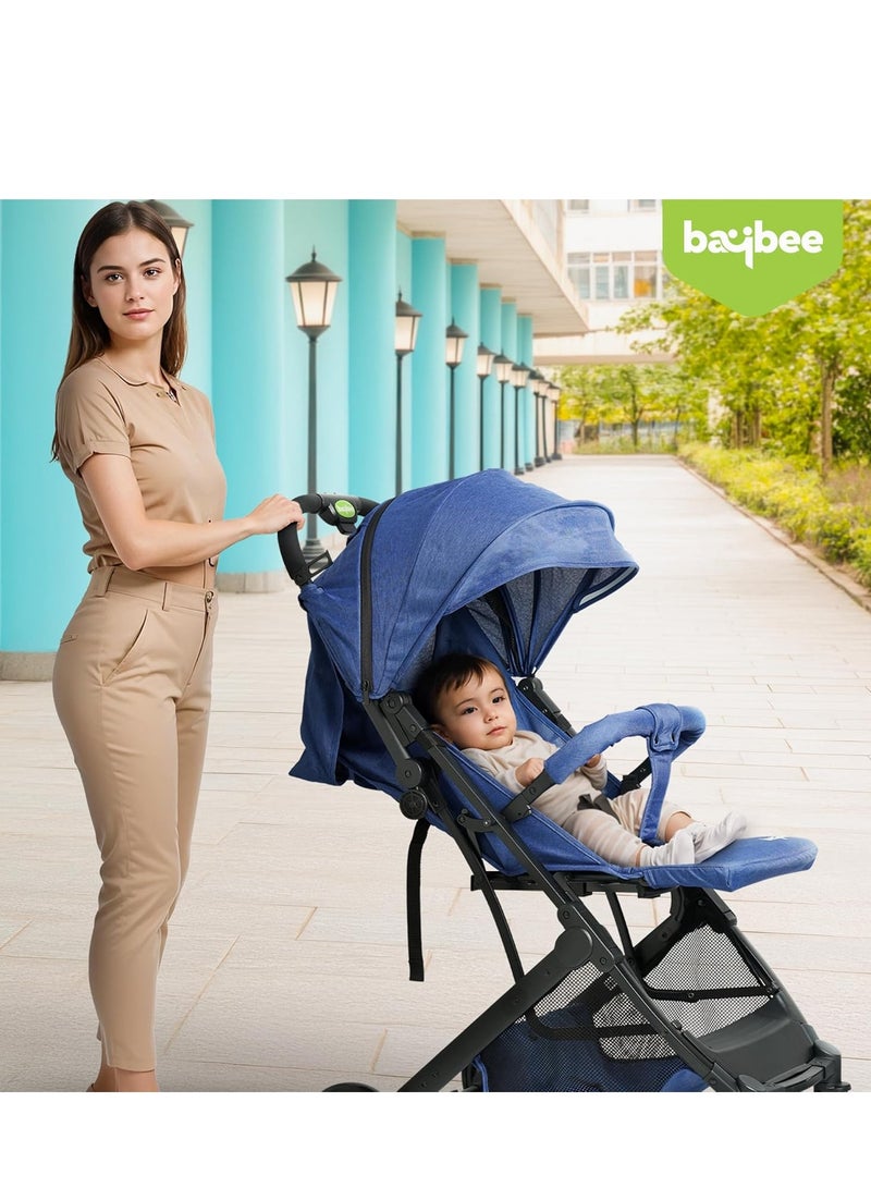 BAYBEE Foldable Cabin Baby Stroller Pram for Baby with 3-Position Adjustable Seat, Metal Frame & Canopy, Bassinet, Parent Handle, 5 Point Safety Belt, Stroller for Kids Toddler 0 to 3 Years Boy Girl Blue - Image 2