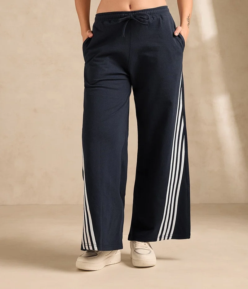 Outzidr  Navy Blue Contrast Striped Wide Leg Sweatpants for Women | Best Price UAE