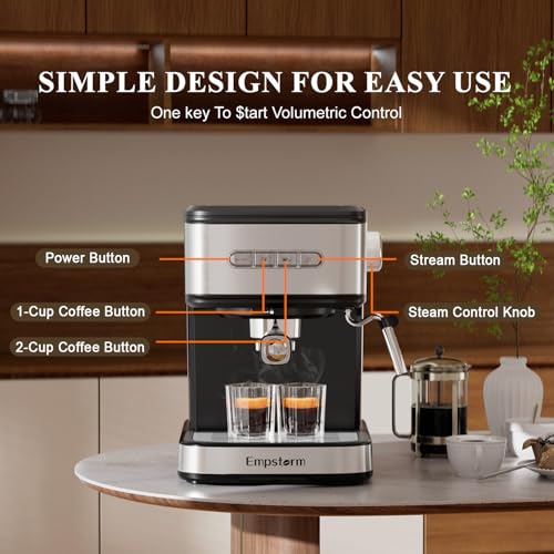 Empstorm 20 Bar Espresso Machine, Cappuccino Machines with Milk Frother Steam Wand, Latte Machine for Home&Barista, Automatic Shut-off Function - Image 3