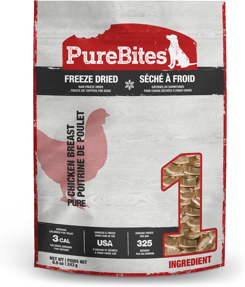 PureBites Chicken Freeze Dried Dog Treats, 1 Ingredient, Made in USA, 8.6oz - Image 1