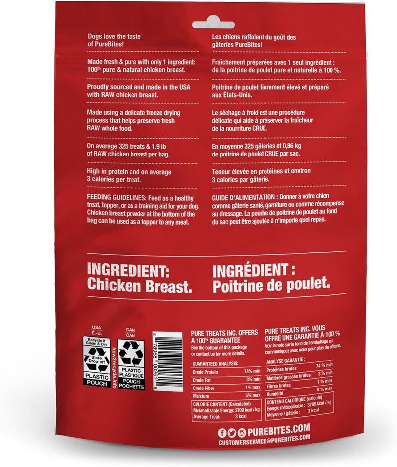 PureBites Chicken Freeze Dried Dog Treats, 1 Ingredient, Made in USA, 8.6oz - Image 3