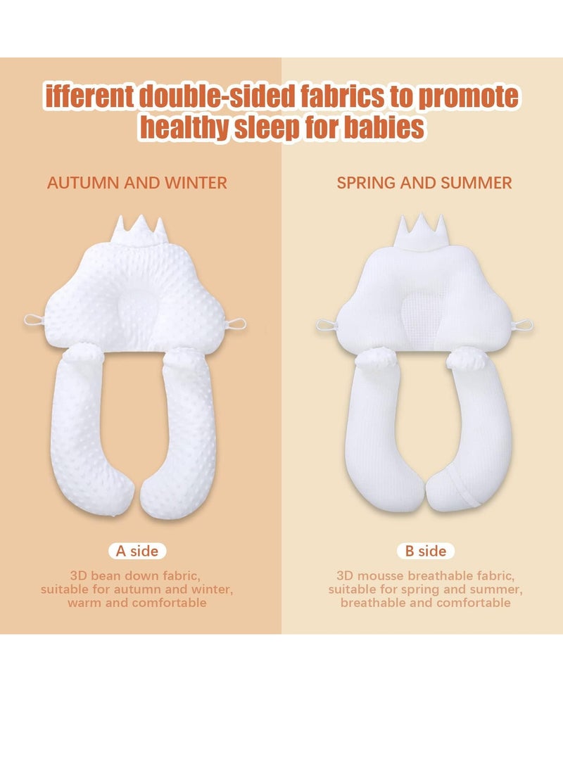 Baby Head Shaping Pillow, Sleep Shaping Newborn Pillow and Neck Support Baby Memory Foam Pillow with Adjustable Height Breathable