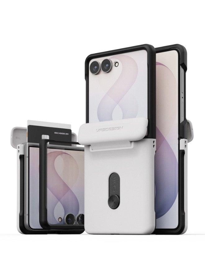 VRS Design Terra Guard Modern Go Samsung Galaxy Z Flip 8 Case Cover with [Built-in Screen Protector] and Hinge Protection, 2-Card Wallet Holder -  Cream