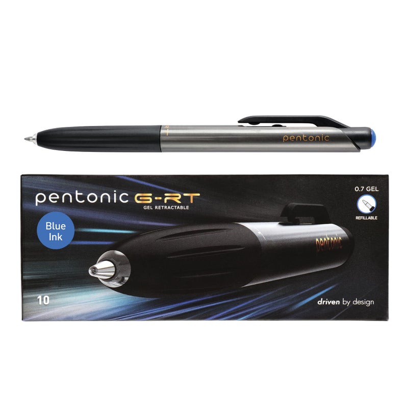 Pentonic GR-T Retractable Gel Pens, 10 Count, Blue Ink, 0.7 mm Fine Point, Smooth Writing For Journaling, Note Taking, Office & School (1002361) - Image 1