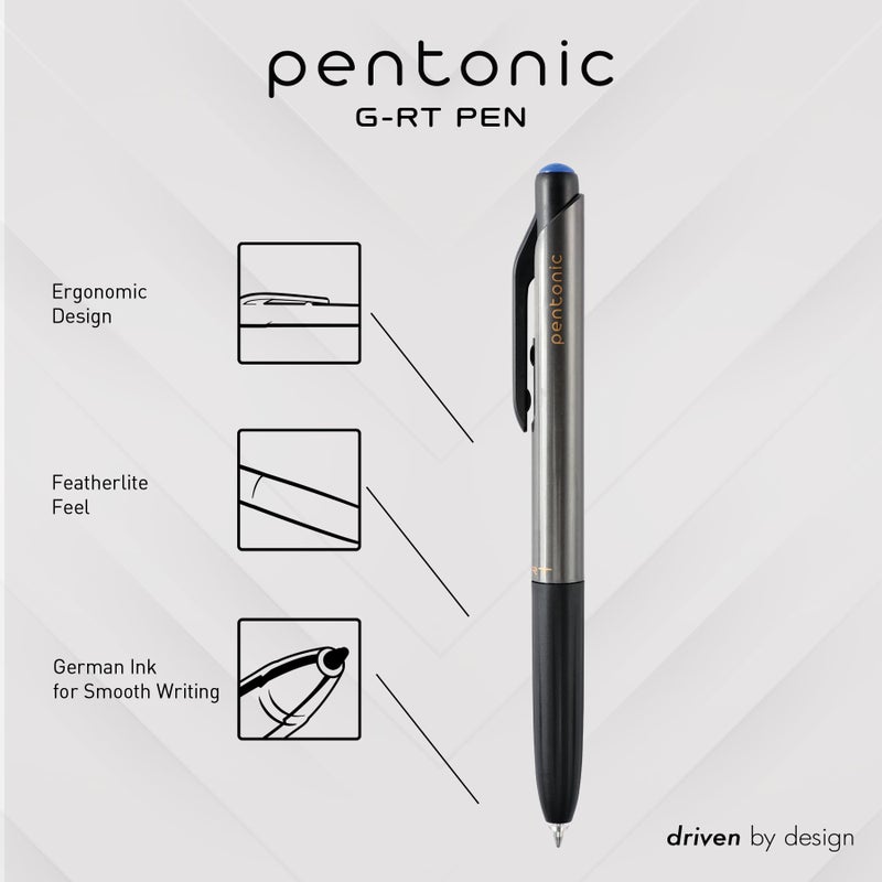 Pentonic GR-T Retractable Gel Pens, 10 Count, Blue Ink, 0.7 mm Fine Point, Smooth Writing For Journaling, Note Taking, Office & School (1002361) - Image 2
