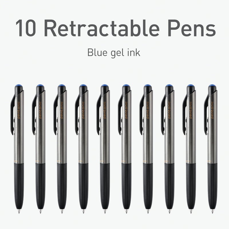 Pentonic GR-T Retractable Gel Pens, 10 Count, Blue Ink, 0.7 mm Fine Point, Smooth Writing For Journaling, Note Taking, Office & School (1002361) - Image 3