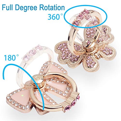 WATACHE Finger Ring Stand Grip,2 Pack Luxury Glitter Diamond Universal Metal Kickstand for iPhone 16/15/14/13 Pro Max, Galaxy S24/S23/S22 Ultra, Finger Ring Grip Holder for All Smartphone, Pink/Bowknot - Image 2