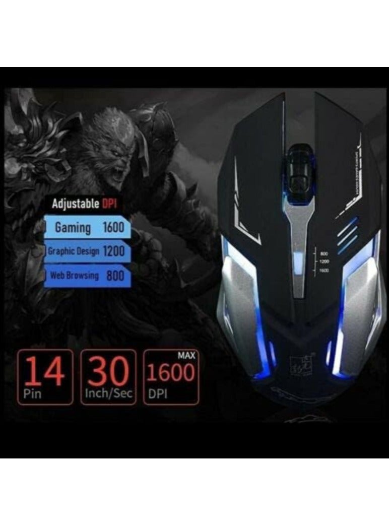 Gaming Mouse LED Breathing Fire 4 on Silent USB Wired 1600 DPI Laptop PC (Matte Black) - Image 5