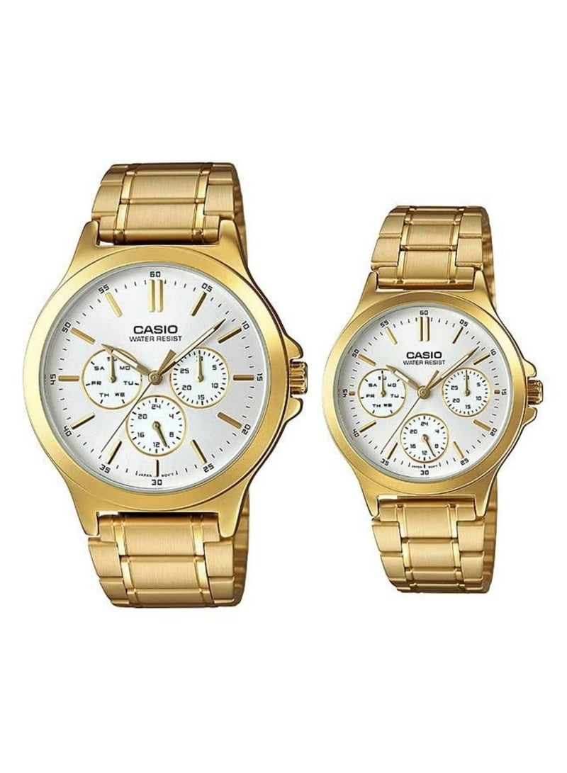 CASIO ساعة كوارتز متعددة الوظائف من الفولاذ المقاوم للصدأ للزوجين MTP/LTP-V300G-7AUD - Image 1