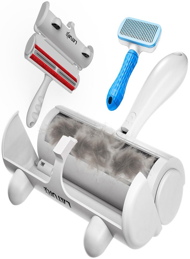 Furry fun Pet Hair Remover Roller & Self-Cleaning Grooming Brush (2-in-1), Reusable Fur Tool for Dogs Cats Shedding, No Sticky Sheets for Pet Hair Removal on Furniture, Couch, Carpet, Bedding, Car Seats - Image 1