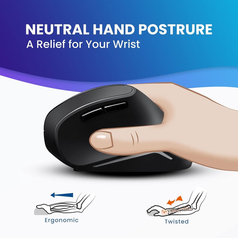 بيريكس فأر PERIMICE-715 لاسلكي 2.4G مريح عمودي - 800/1200/1600 نقطة في البوصة - لليد اليمنى - أسود - Image 2