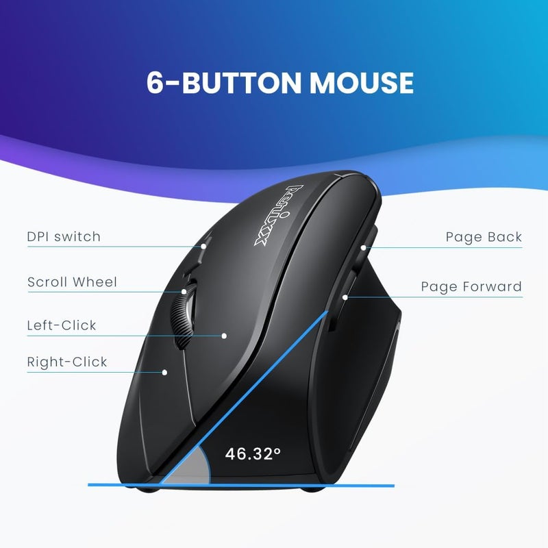 بيريكس فأر PERIMICE-715 لاسلكي 2.4G مريح عمودي - 800/1200/1600 نقطة في البوصة - لليد اليمنى - أسود - Image 3