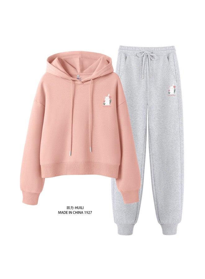Warrior Women's Clothing】spring And Autumn Sports Set For Women With Ribbed Pants + Short Hooded Sweatshirt Sportswear - Image 2