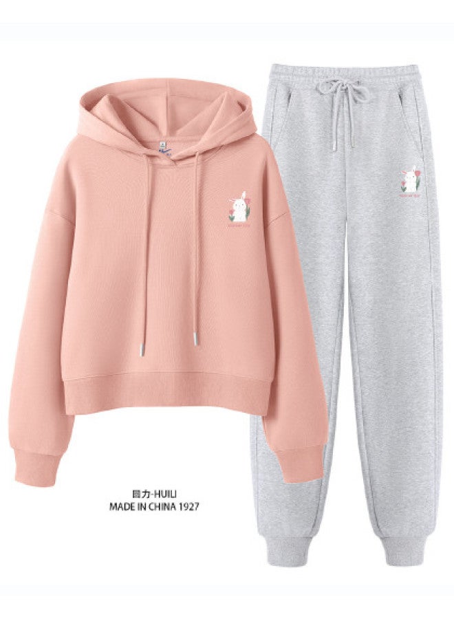 Warrior Women's Clothing】spring And Autumn Sports Set For Women With Ribbed Pants + Short Hooded Sweatshirt Sportswear - Image 1