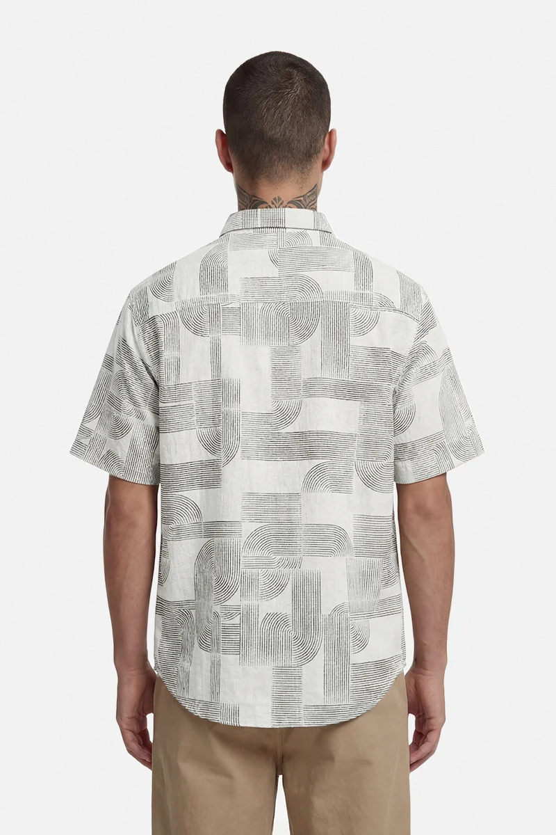 SNITCH Off-White Geometric Half Sleeve Boxy Casual Shirt