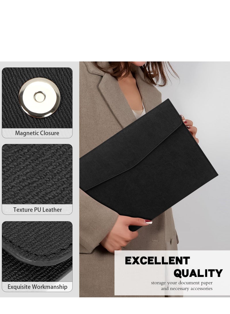 Chielor Chielor PU Leather File Folder, A4 Document Holder Waterproof Envelope Portfolio Case Tablet Sleeve with Magnetic Snap Closure for Home School Office Stationery Black  - Image 3