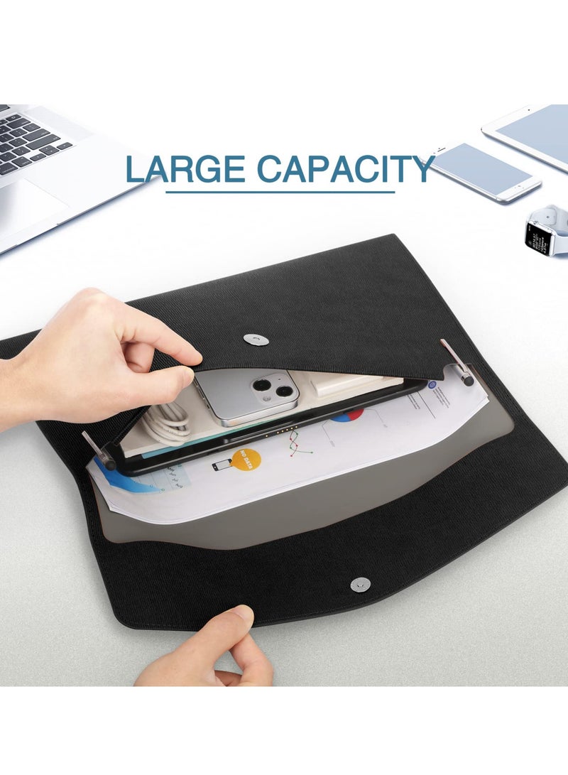 Chielor Chielor PU Leather File Folder, A4 Document Holder Waterproof Envelope Portfolio Case Tablet Sleeve with Magnetic Snap Closure for Home School Office Stationery Black  - Image 5