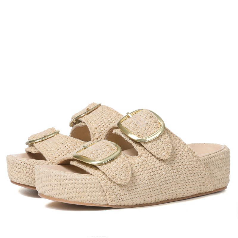 Atsroel Raffia Platform Sandals Slip On Flatform Espadrilles For Women Comfortable Woven Slides Summer Casual Straw Wedges Sandals For Women - Image 1